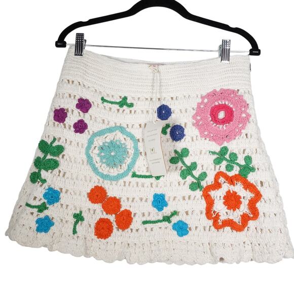 Love the Label Tuckernuck Ivory Leighton Skirt Crochet Floral Retro Sz M 2743-38 - Picture 7 of 14